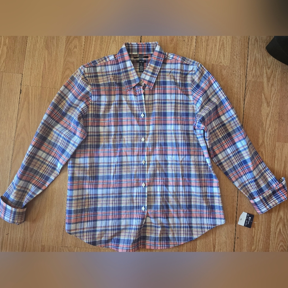 Chaps Long-sleeved cotton shirt with collar and adjustable cuffs,plaid ,Size PL